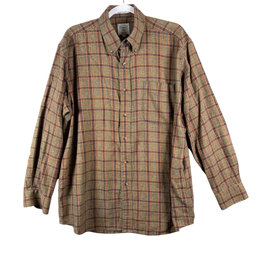 Forsyth‎ Mens Large Shirt Brown Plaid Cotton Button Down Vintage Cabin Gorpcore